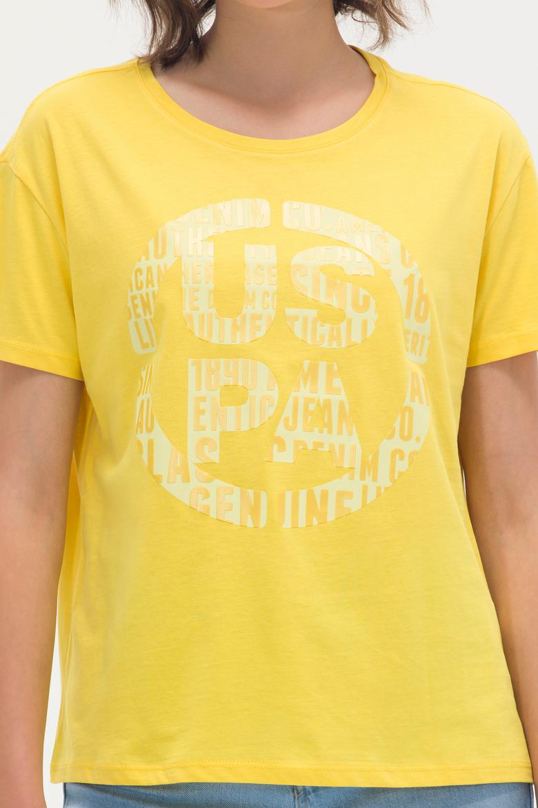 Kadın Sarı Bisiklet Yaka Tişört - 50262944016