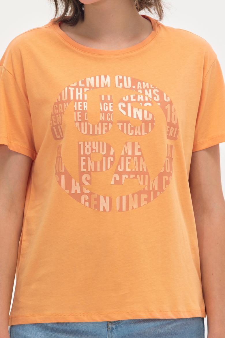 Kadın Turuncu Bisiklet Yaka Tişört - 50262944022