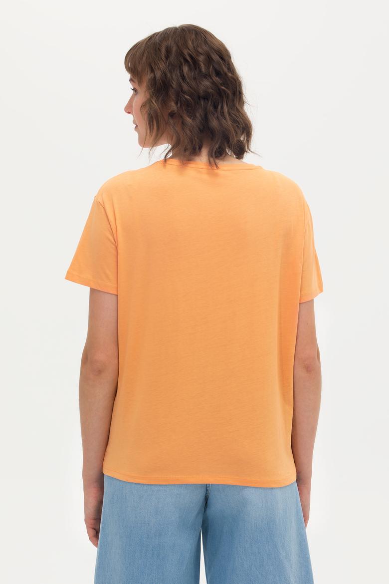 Kadın Turuncu Bisiklet Yaka Tişört - 50262944022