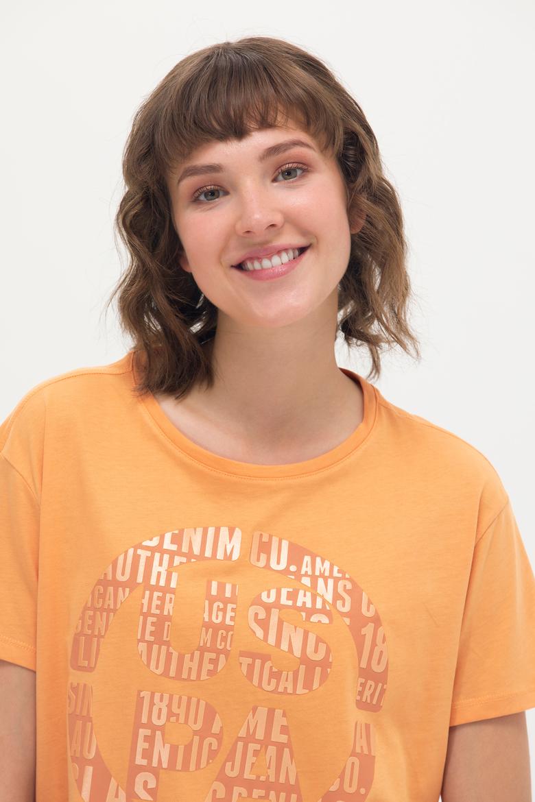 Kadın Turuncu Bisiklet Yaka Tişört - 50262944022