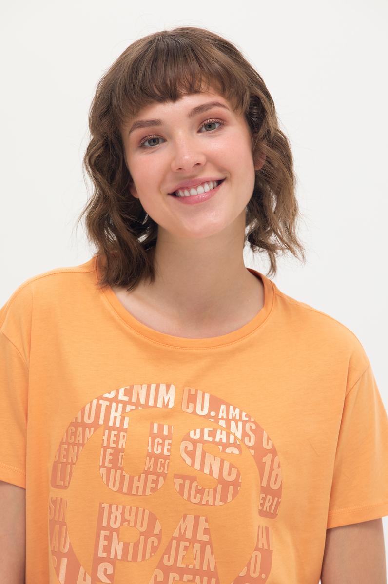 Kadın Turuncu Bisiklet Yaka Tişört