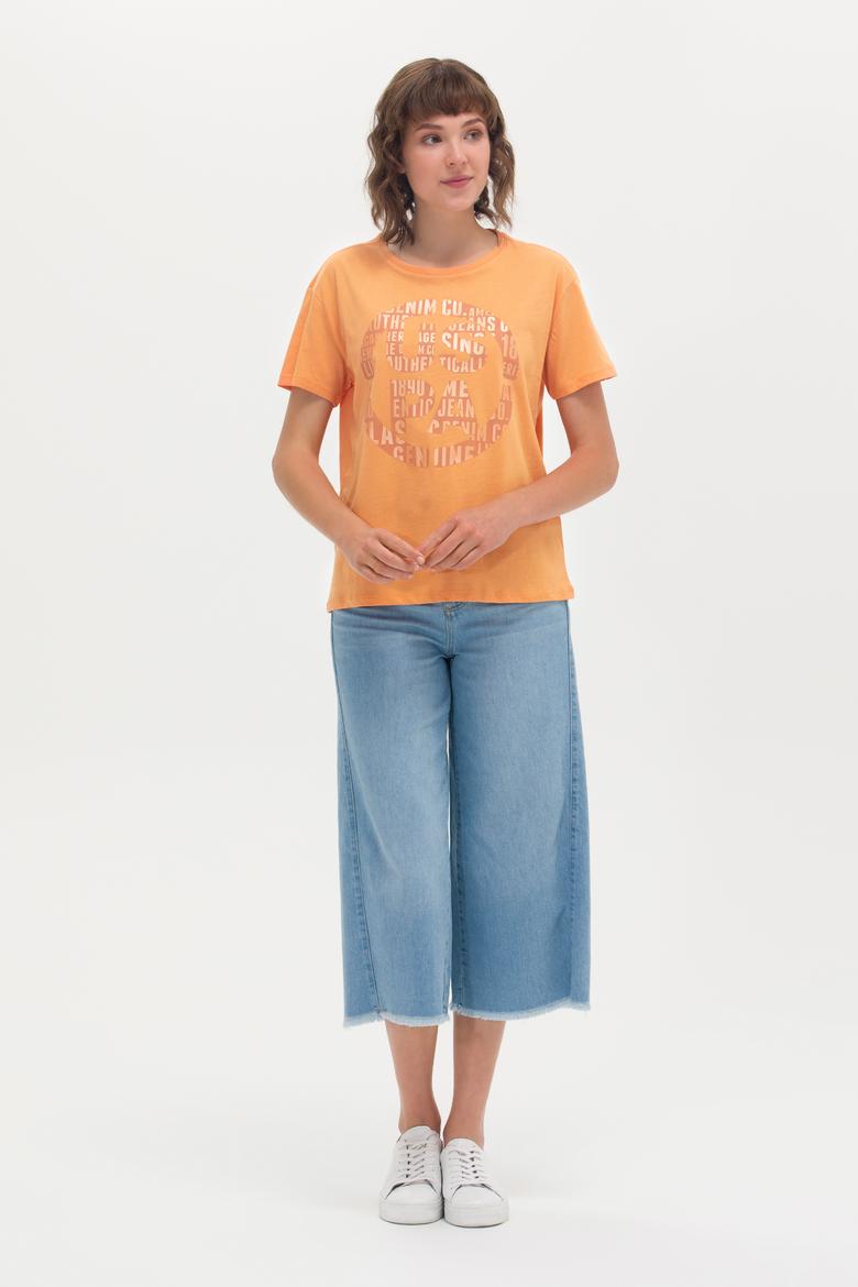 Kadın Turuncu Bisiklet Yaka Tişört - 50262944022