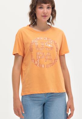 Kadın Turuncu Bisiklet Yaka Tişört - 50262944022