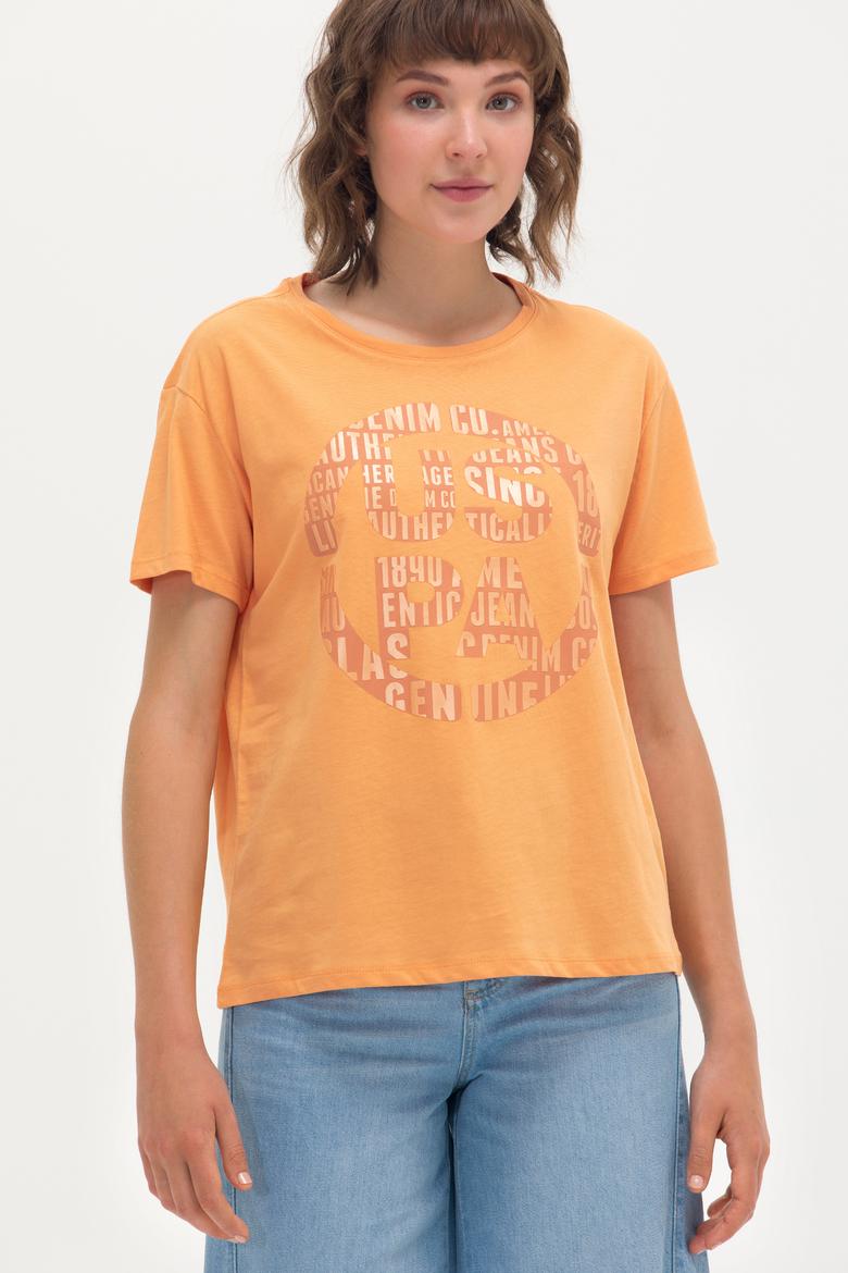 Kadın Turuncu Bisiklet Yaka Tişört - 50262944022
