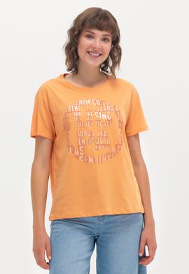 Kadın Turuncu Bisiklet Yaka Tişört - 50262944022
