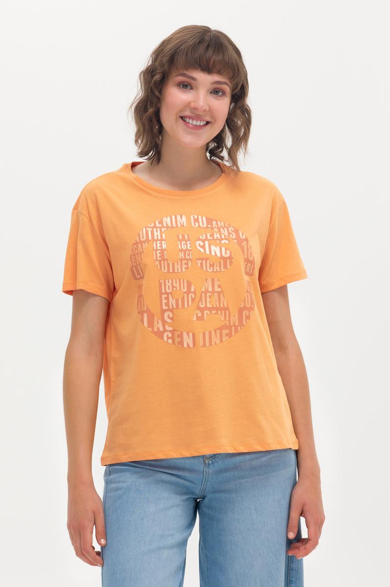 Kadın Turuncu Bisiklet Yaka Tişört