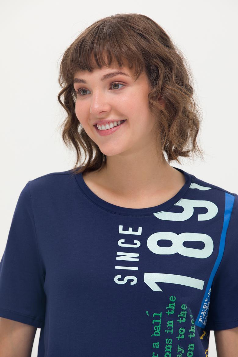 Kadın Lacivert Bisiklet Yaka Tişört - 50262948014