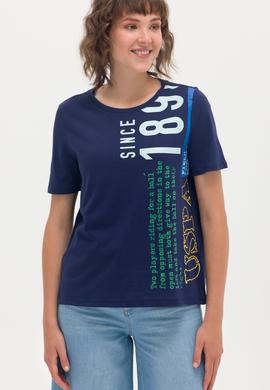 Kadın Lacivert Bisiklet Yaka Tişört - 50262948014