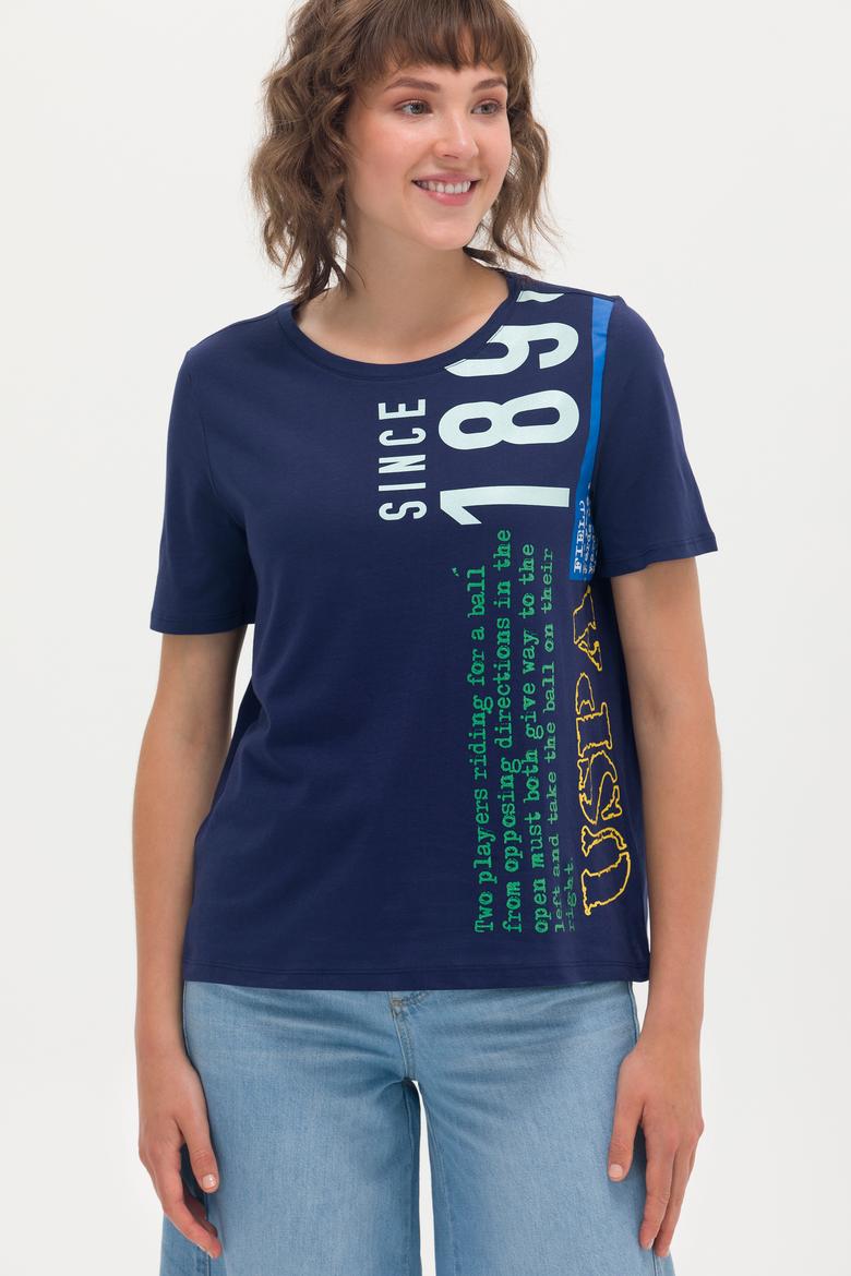 Kadın Lacivert Bisiklet Yaka Tişört - 50262948014