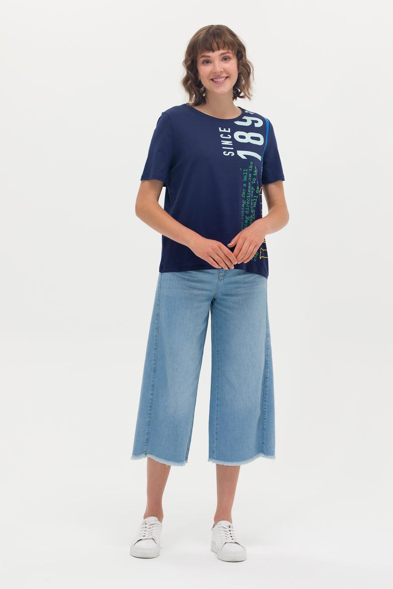 Kadın Lacivert Bisiklet Yaka Tişört - 50262948014