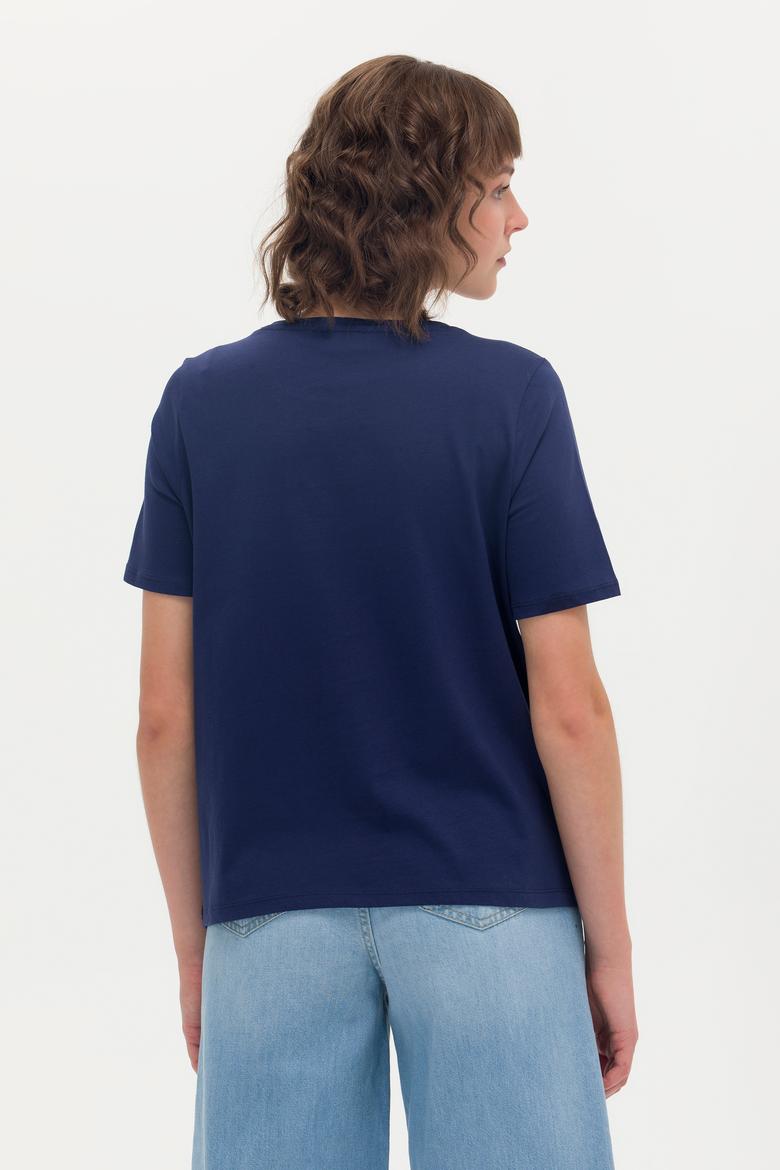 Kadın Lacivert Bisiklet Yaka Tişört - 50262948014