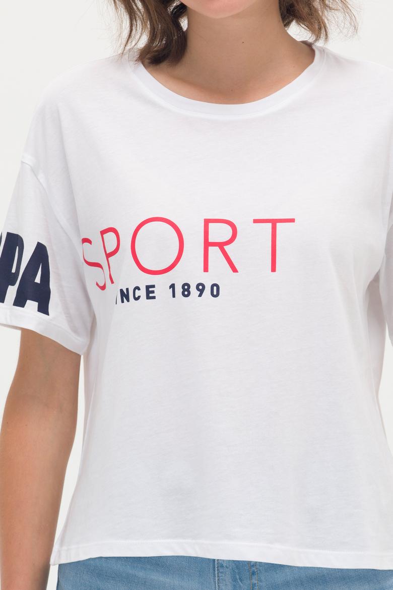 Kadın Beyaz Bisiklet Yaka Tişört - 50264171019