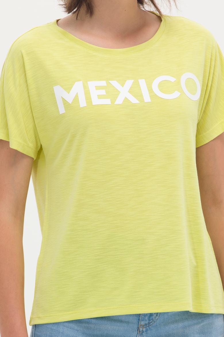 Kadın Neon Sarı Bisiklet Yaka Tişört - 50264188035