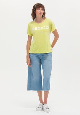 Kadın Neon Sarı Bisiklet Yaka Tişört - 50264188035