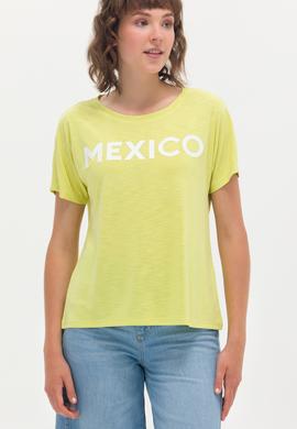 Kadın Neon Sarı Bisiklet Yaka Tişört - 50264188035