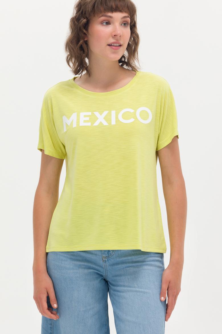 Kadın Neon Sarı Bisiklet Yaka Tişört - 50264188035