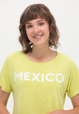 Kadın Neon Sarı Bisiklet Yaka Tişört - 50264188035