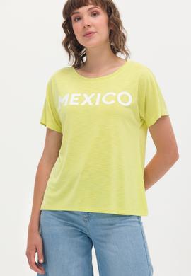 Kadın Neon Sarı Bisiklet Yaka Tişört - 50264188035