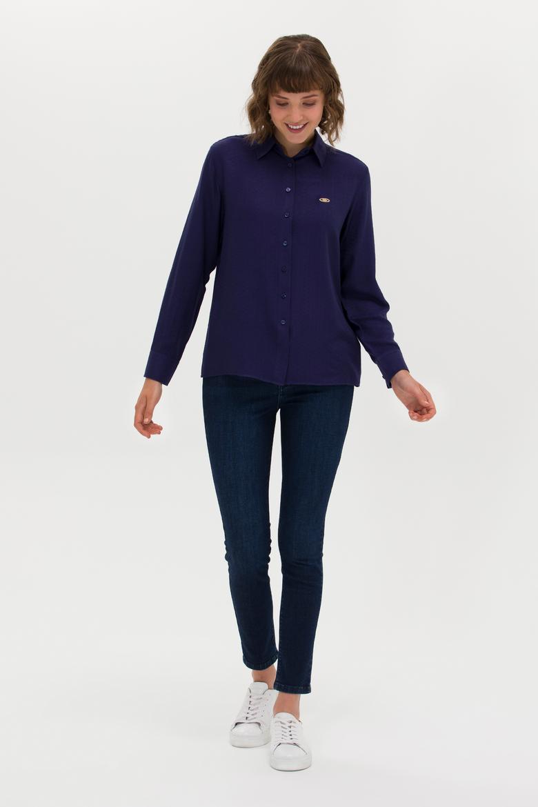 Kadın Lacivert Uzun Kollu Gömlek - 50264189011