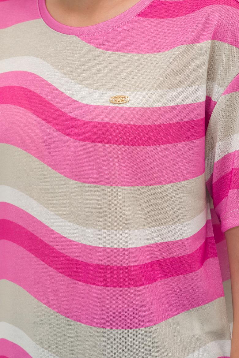 Kadın Pembe Bisiklet Yaka Tişört - 50263600019