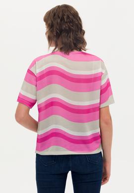 Kadın Pembe Bisiklet Yaka Tişört - 50263600019