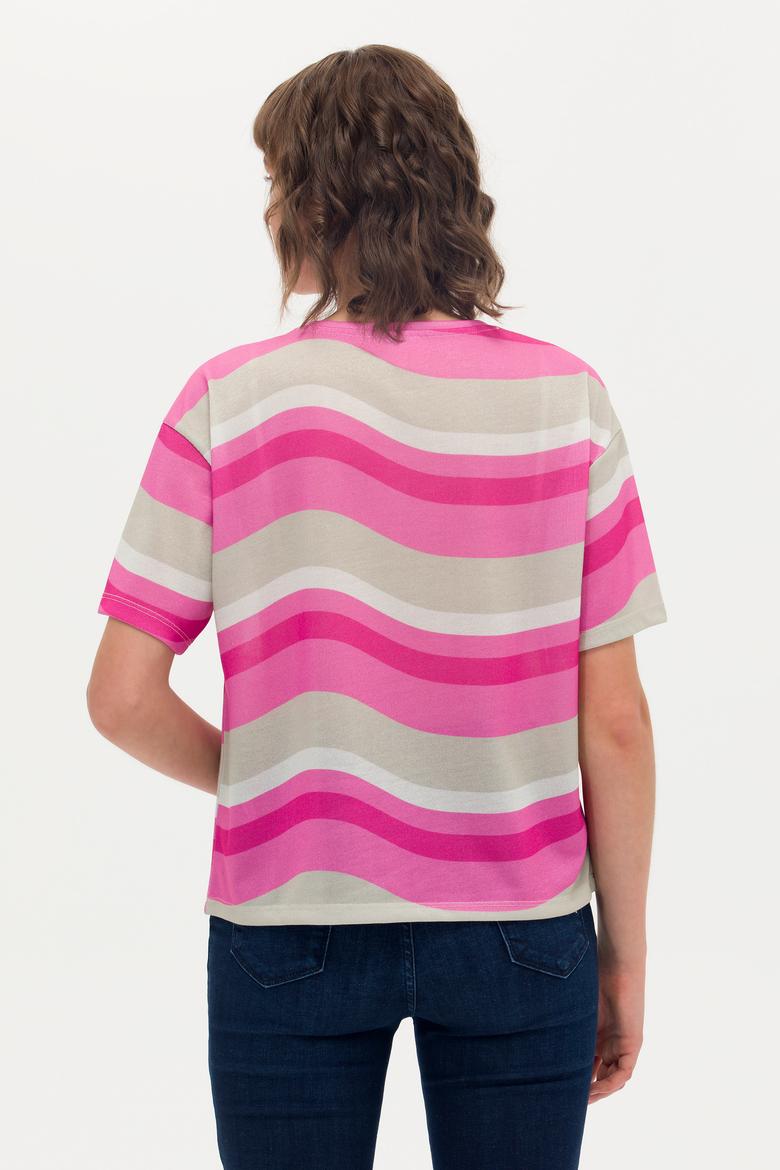 Kadın Pembe Bisiklet Yaka Tişört - 50263600019