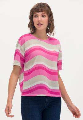 Kadın Pembe Bisiklet Yaka Tişört - 50263600019