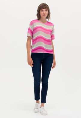 Kadın Pembe Bisiklet Yaka Tişört - 50263600019