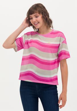 Kadın Pembe Bisiklet Yaka Tişört - 50263600019