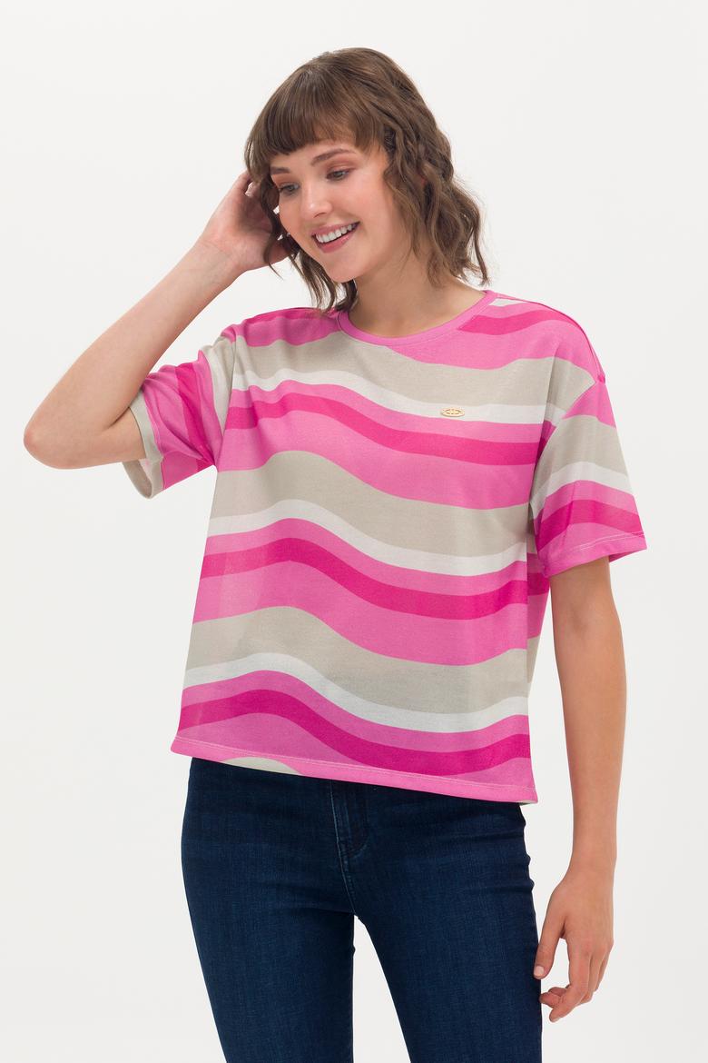 Kadın Pembe Bisiklet Yaka Tişört
