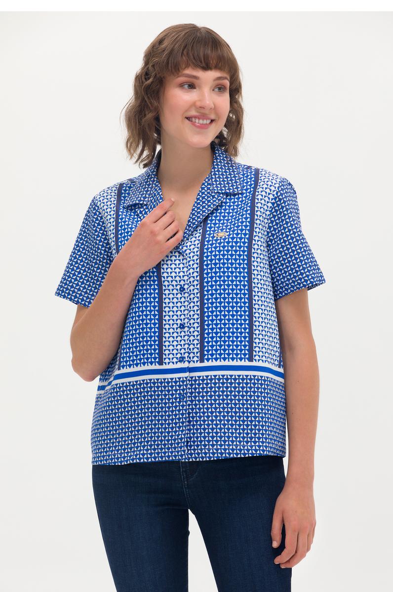 Kadın Saks Kısa Kollu Gömlek