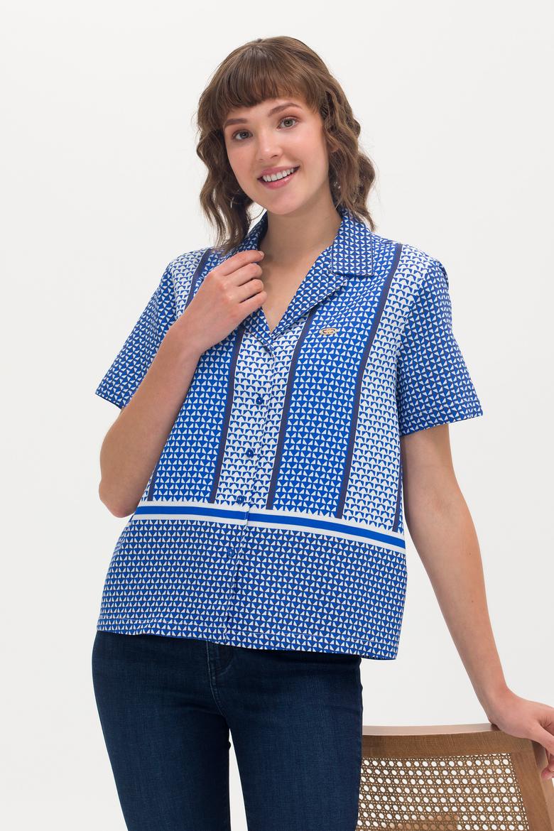 Kadın Saks Kısa Kollu Gömlek - 50264214003