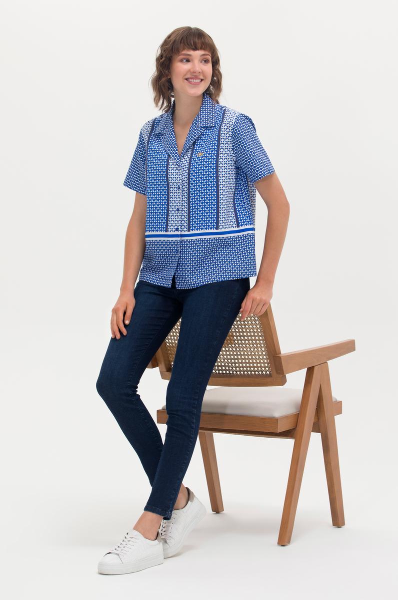 Kadın Saks Kısa Kollu Gömlek