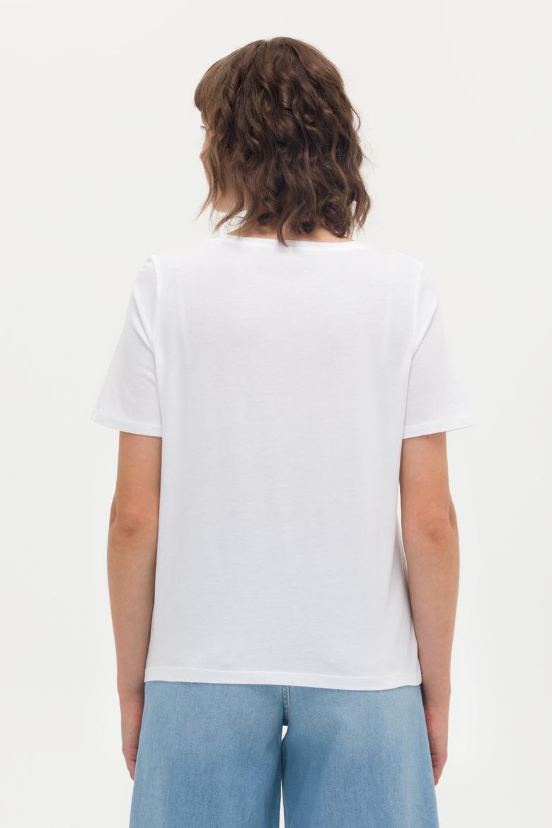 Kadın Beyaz Bisiklet Yaka Tişört - 50262948004