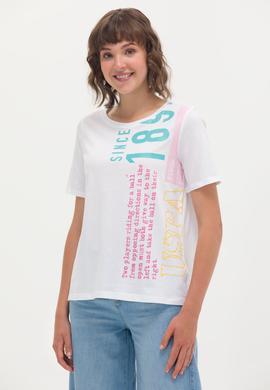 Kadın Beyaz Bisiklet Yaka Tişört - 50262948004