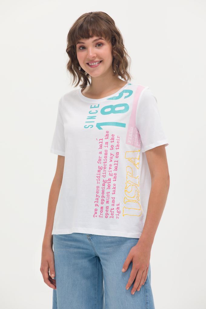 Kadın Beyaz Bisiklet Yaka Tişört