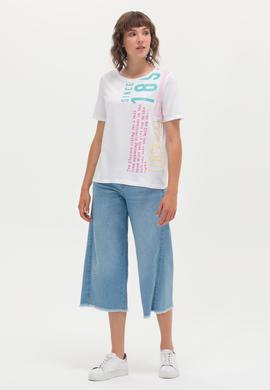 Kadın Beyaz Bisiklet Yaka Tişört - 50262948004