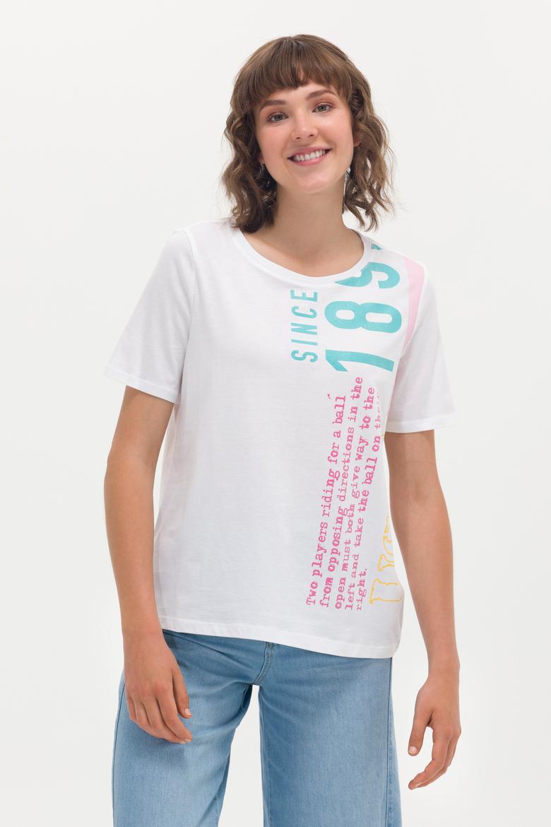 Kadın Beyaz Bisiklet Yaka Tişört - 50262948004
