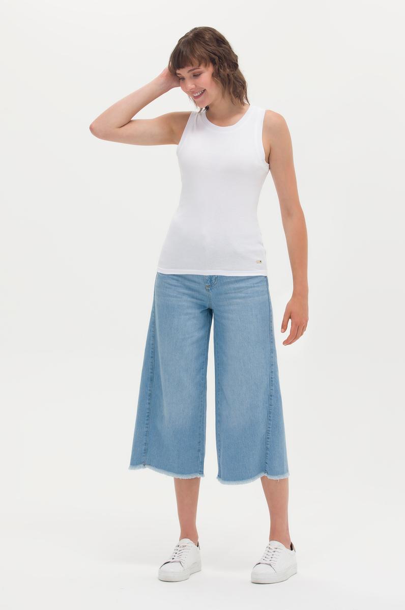 Kadın Açık Mavi Flare Cropped Fit Jean Pantolon