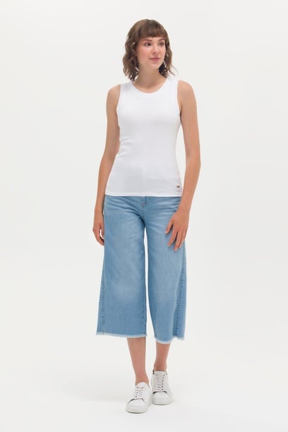 Kadın Açık Mavi Flare Cropped Fit Jean Pantolon