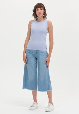 Kadın Mavi Bisiklet Yaka Kolsuz Tişört - 50266320113