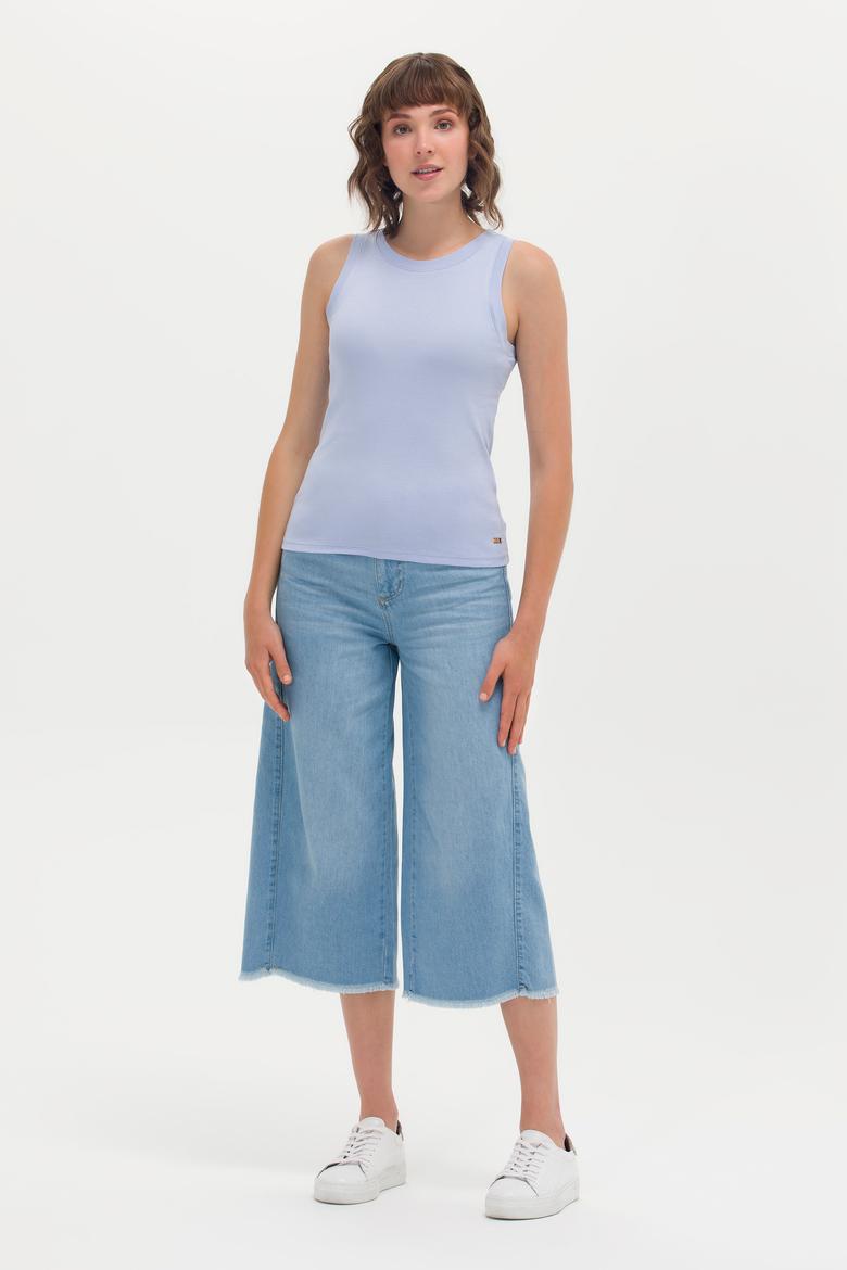 Kadın Mavi Bisiklet Yaka Kolsuz Tişört - 50266320113