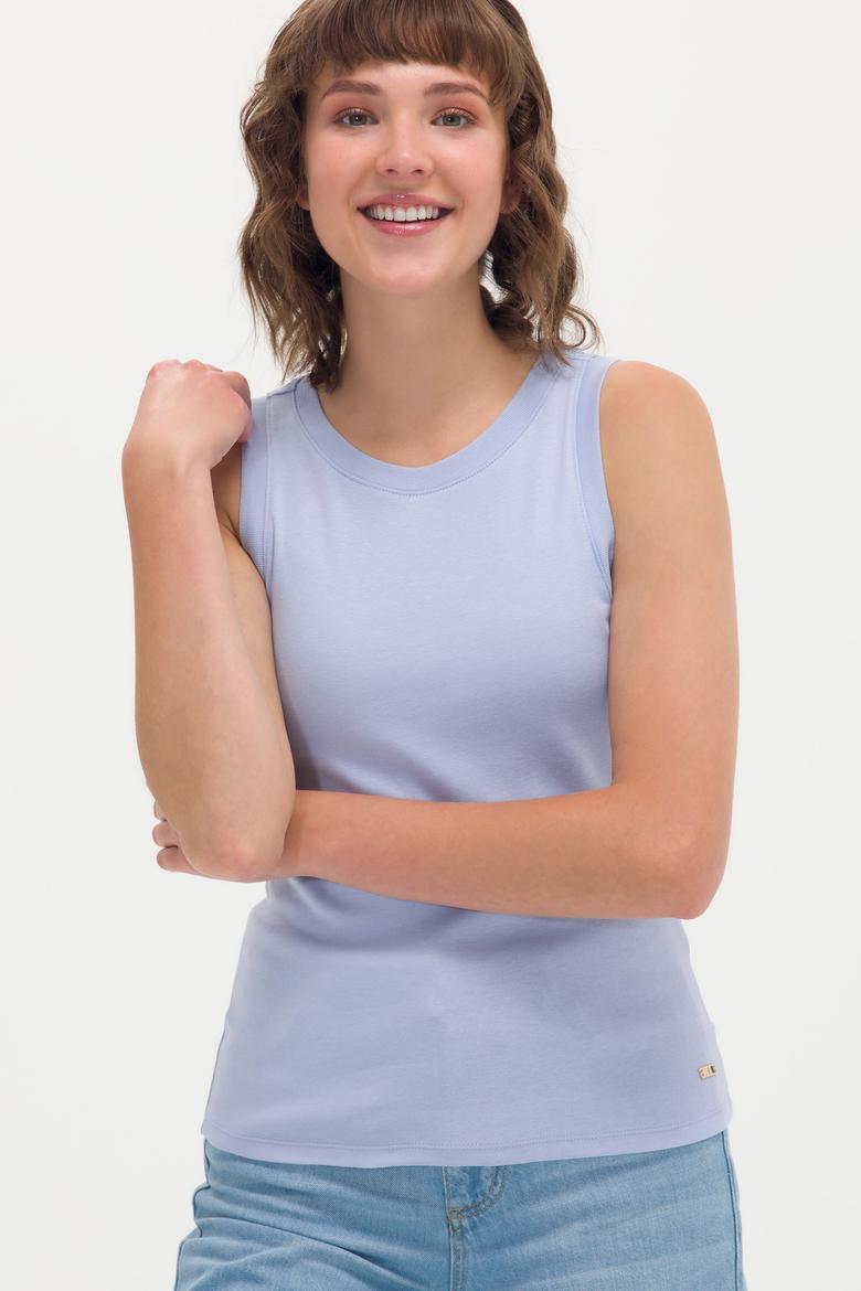 Kadın Mavi Bisiklet Yaka Kolsuz Tişört - 50266320113