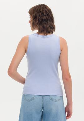 Kadın Mavi Bisiklet Yaka Kolsuz Tişört - 50266320113