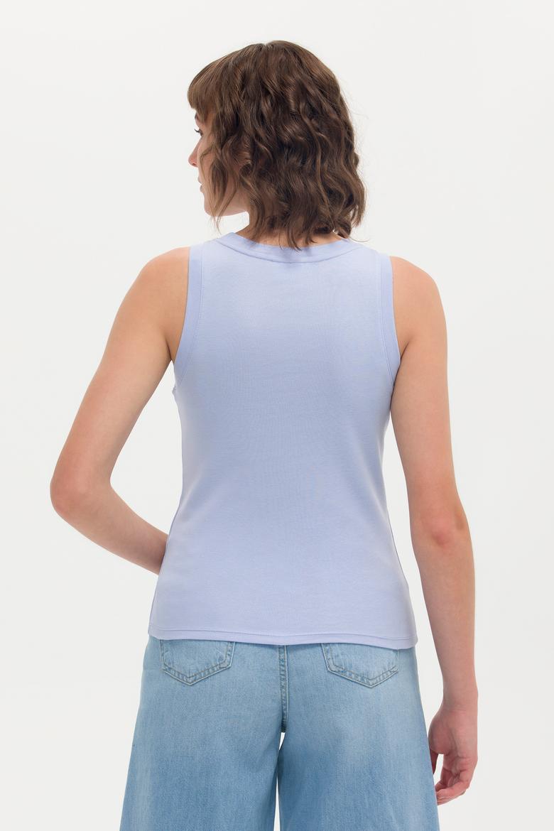 Kadın Mavi Bisiklet Yaka Kolsuz Tişört - 50266320113