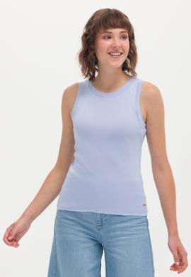 Kadın Mavi Bisiklet Yaka Kolsuz Tişört - 50266320113