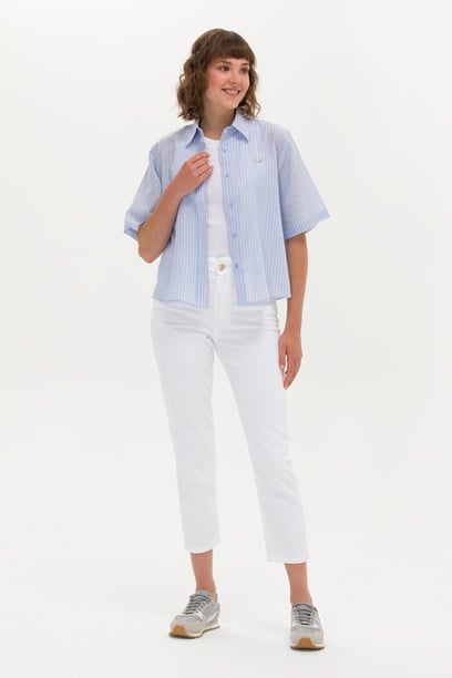 Kadın Beyaz Mom High Waist Fit Jean Pantolon