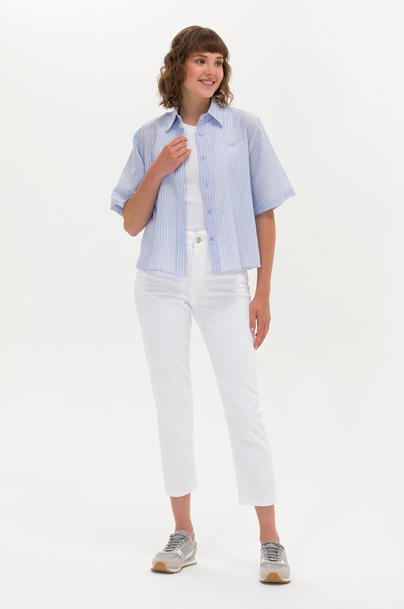 Kadın Beyaz Mom High Waist Fit Jean Pantolon