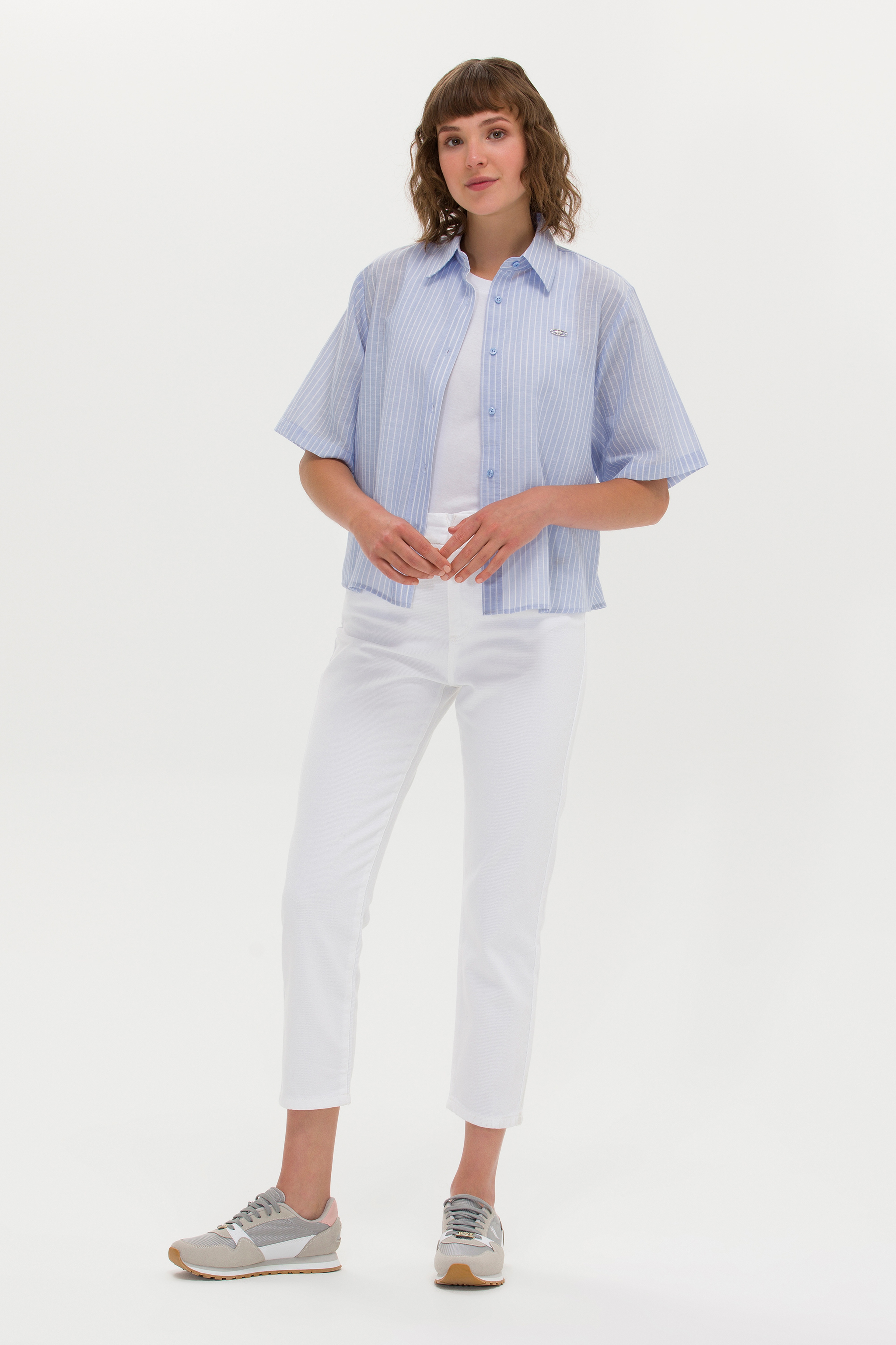 Kadın Beyaz Mom High Waist Fit Jean Pantolon