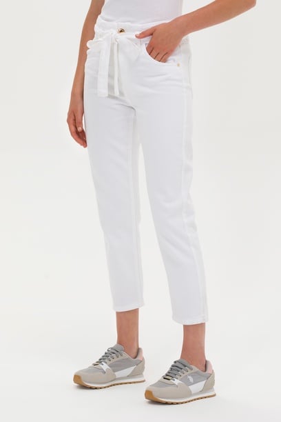 Kadın Beyaz Mom High Waist Fit Jean Pantolon